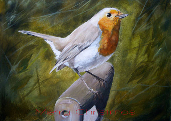 A robin perched on a garden fork