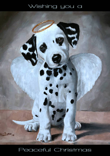 A Dalmatian puppy angel with a halo and wings